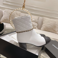 MID-HEEL ANKLE BOOTS IN WHITE CALFSKIN