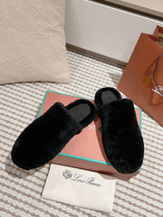 LP NATURAL WINTERCOZY WOOL BLACK SLIPPERS