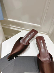 PRA POINTED-TOE MULES CHOCOLATE SATIN