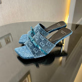 GG VELVET HIGH HEEL SANDALS WITH BEAUTIFUL LOGO DETAILS BLUE SKY