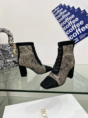 DIOR 25S NAUGHTILY-D ANKLE BOOTS 80 MM IN BLACK MESH TULLE AND SUEDE