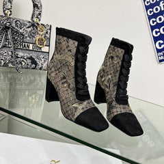 DIOR 25S NAUGHTILY-D ANKLE BOOTS 80 MM IN BLACK MESH TULLE AND SUEDE