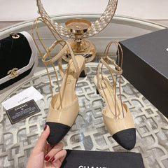 CC SLINGBACK 50MM IN BEIGE AND BLACK CALFSKIN