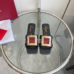 VIV' BY THE SEA LOVE METAL MULES IN BLACK CALFSKIN GOLD BUCKLE