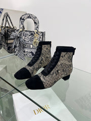 DIOR 25S NAUGHTILY-D ANKLE BOOTS 35 MM IN BLACK MESH TULLE AND SUEDE