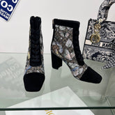 DIOR 25S NAUGHTILY-D ANKLE BOOTS 80 MM IN BLACK MESH TULLE AND SUEDE STYLE 2