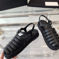 cc roman sandals all black lambskin