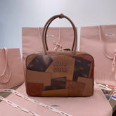 BEAU TOP HANDLE BAG 34 IN COGNAC LEATHER PATCHWORK