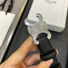 TRIOMPHE BELT 25MM IN BLACK CALFSKIN SILVER BUCKLE GOLD LOGO