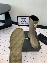 cc rainboot chanel dark beige