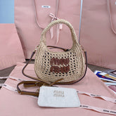 WANDER HOBO BAG 20 IN BEIGE MIX BROWN WOVEN RAFFIA