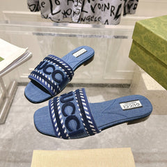 GG Interlocking double G hollow slippers Neon Blue