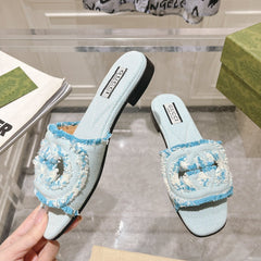 GG Interlocking double G hollow slippers Baby Blue