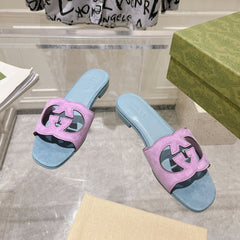 GG Interlocking double G hollow slippers Orchid Purple Blue