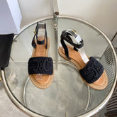 LYMPIA SANDAL IN BLACK TRIOMPHE MACCRAMÉ COTTON AND CALFSKIN