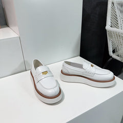 Thick-Soled Loafers Shoes White Cowhide