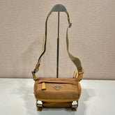 MESSENGER BAG 20 IN CIDER BROWN RE-NYLON AND CALFSKIN TRIM