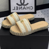 Double CC Women Beige Cream/ White Slippers Calfskin