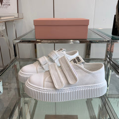 Thick-Soled Denim Sneakers White