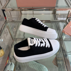 Sneakers High Sole Black And White Canvas