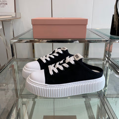 Mule Shoes Black And White Canvas