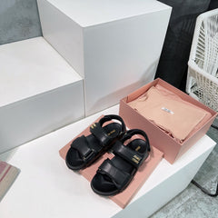 Sandals Black Sheepskin With Stylized Straps