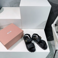 Sandals Black Sheepskin With Stylized Straps