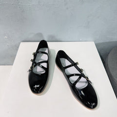 FLAT MARY JANE IN BLACK CALFSKIN