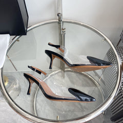 ALAIA HIGH 6 CM SLINGBACK IN BLACK PATENT CALFSKIN AND FILM