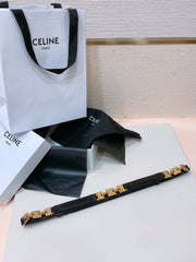 CL SMALL 18 MM GOURMETTE TRIOMPHE ADJUSTABLE BELT IN BLACK LEATHER GOLD HARDWARE