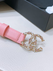 CC BELT 20MM IN SALMON PINK CALFSKIN GOLD HARDWARE ATTACH PEARLS