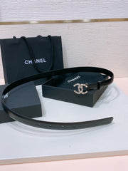 CC BELT 20MM IN BLACK CALFSKIN GOLD HARDWARE ATTACH PEARLS
