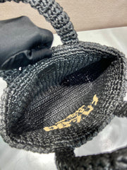 SMALL CROCHET TOTE BAG 24 IN BLACK MIX YELLOW RAFFIA