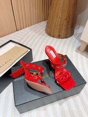 ALAIA TWO-STRAPS HIGH HEEL SANDALS IN CHERRY RED PATENT LAMBSKIN