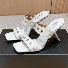 ALAIA TWO-STRAPS HIGH HEEL SANDALS IN WHITE PATENT LAMBSKIN