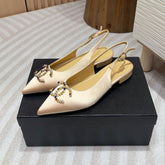 CC SLINGBACKS BEIGE CREAM SATIN AND LAMBSKIN