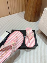 CC WOVEN FLIP FLOP WHITE MIX PINK SHEEPSKIN