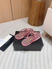 CC WOVEN FLIP FLOP BLACK MIX PINK SHEEPSKIN