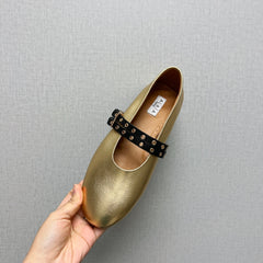ALAIA MARY JANE SHOES IN GOLDEN LAMBSKIN SILVER HARDWARE