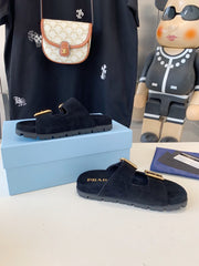 PRA STRAP SLIDES SANDALS DARK BLUE SUEDE