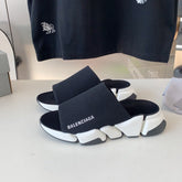 SPEED 2.0 SLIDE SANDAL IN BLACK RECYCLED KNIT AND WHITE SOLE