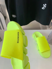 SPEED 2.0 SLIDE SANDAL IN NEON GREEN RECYCLED KNIT