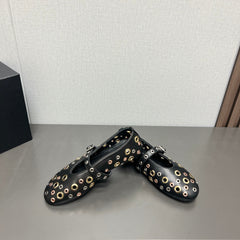 ALAIA MARY JANE SHOES IN BLACK LAMBSKIN GOLD MIX SILVER HARDWARE