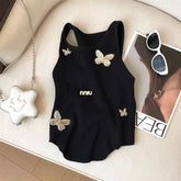 Miu Butterfly Embroidered Ribbed Tank Top