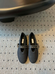 ALAIA MARY JANE SHOES IN BLACK ZP CUSTOM STRAW AND DENIM