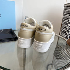 PRA DOWNTOWN THICK-SOLE SNEAKERS WHITE AND BEIGE CALFSKIN