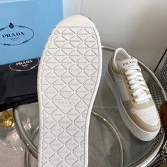 PRA DOWNTOWN THICK-SOLE SNEAKERS WHITE AND BEIGE CALFSKIN