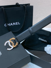 CC BELT 30MM IN BLACK SMOOTH CALFSKIN GOLD MIX WHITE METAL LOGO