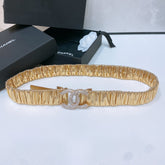 CC ELASTIC BELT 30MM IN GOLD CALFSKIN GOLD HARDWARE WITH RHINSTONES