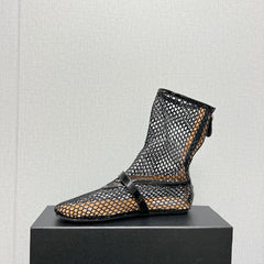 ALAIA SHORT BOOTS IN BLACK MESH FISHNET